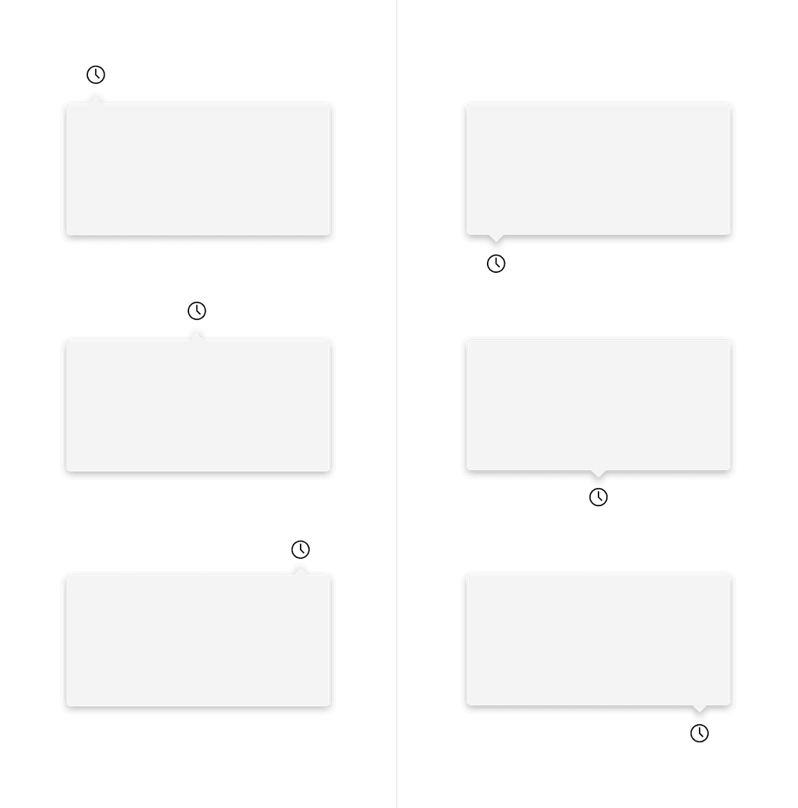 Caret tip popover top and bottom directions with left, center, and right alignments.